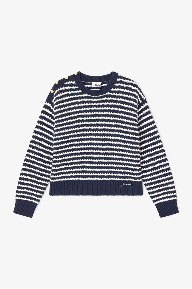 Dark Blue Striped Wool Jumper, Sky Captain