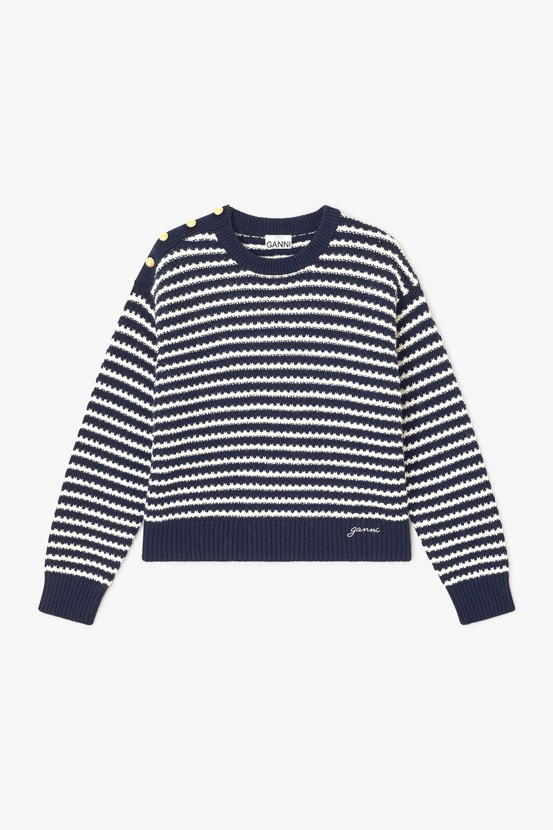 Dark Blue Striped Wool Jumper, Wool, in colour Sky Captain - 1 - GANNI