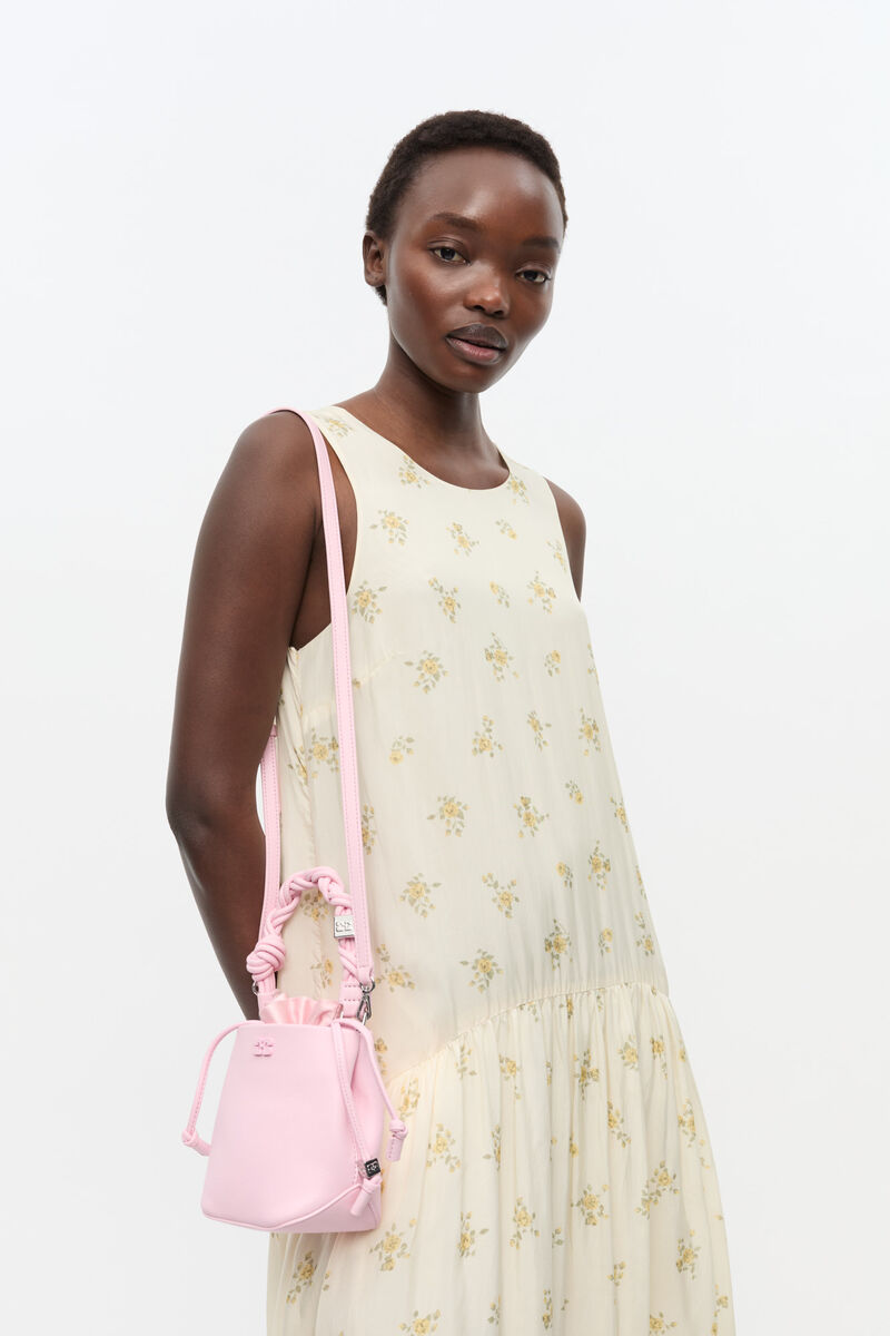 Pink Mini GANNI Bou Bucket Bag, Lyocell, in colour Fairy Tale - 3 - GANNI
