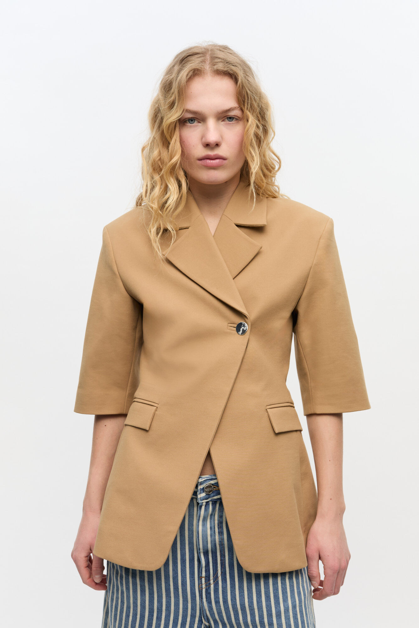 Camel 3/4 Sleeve Blazer, Elastane, in colour Tiger's Eye - 1 - GANNI