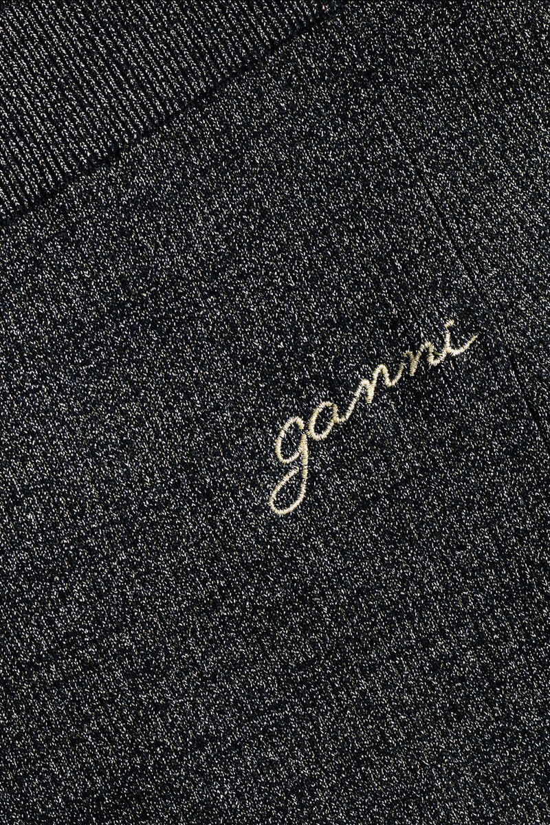 Cardigan Black and Gold Sparkle Tie String, Elastane, in colour Multicolour - 5 - GANNI