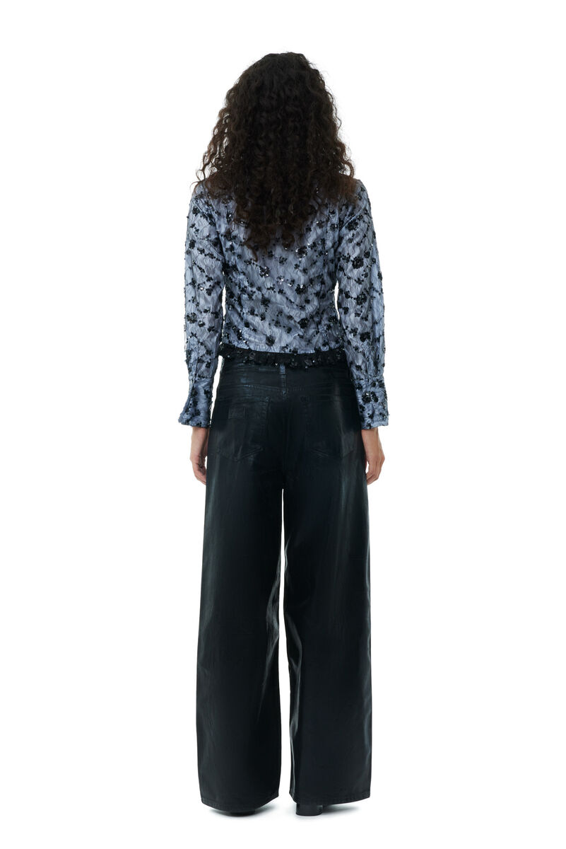 Black Foil Denim Wide-jeans, Cotton, in colour Black - 4 - GANNI