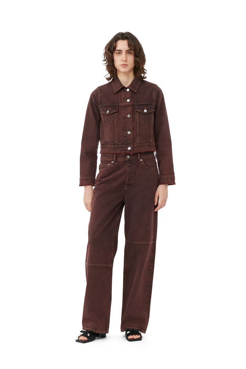 Overdyed Bleach Izey Jeans, Cotton, in colour Shaved Chocolate - 1 - GANNI