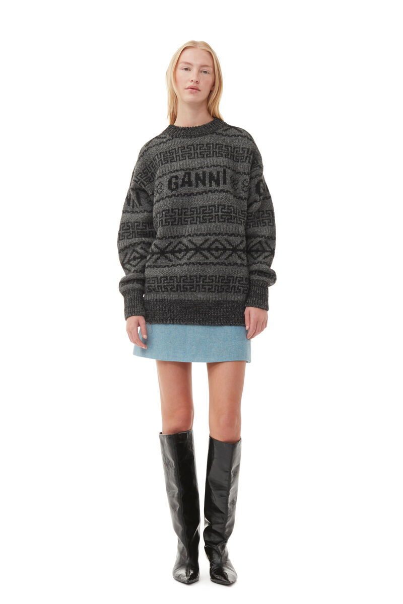 Wool Pullover, Organic Wool, in colour Charcoal Grey - 2 - GANNI