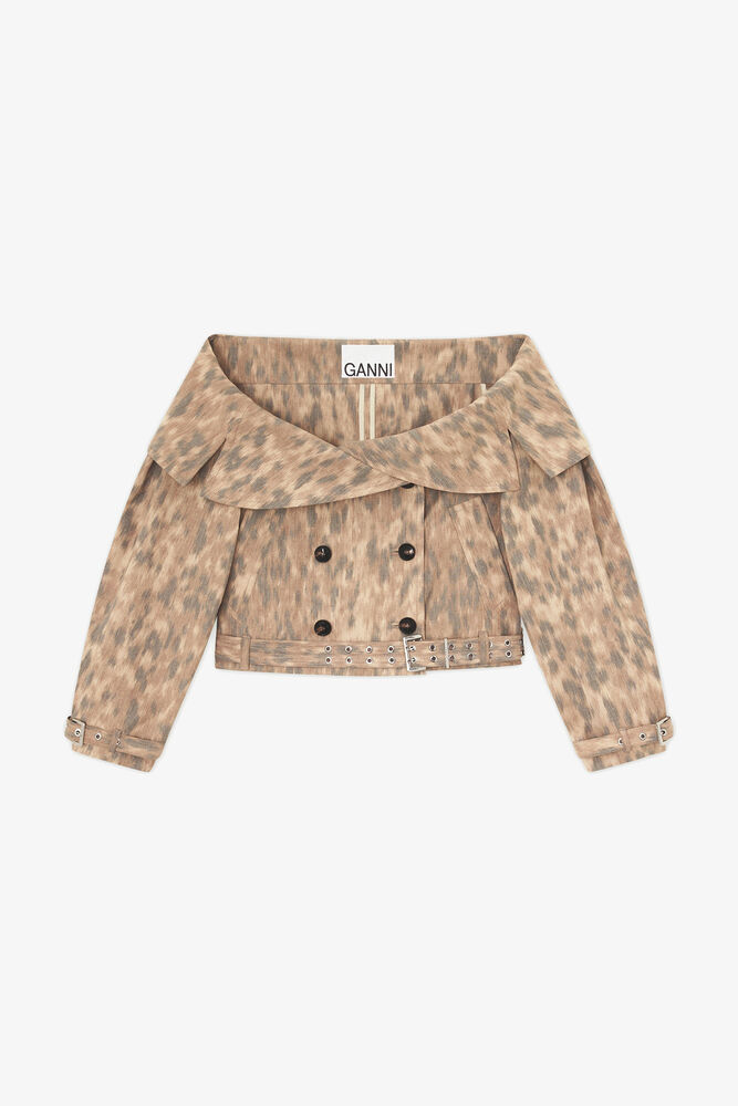 Jacket in Printed Cotton, Burro