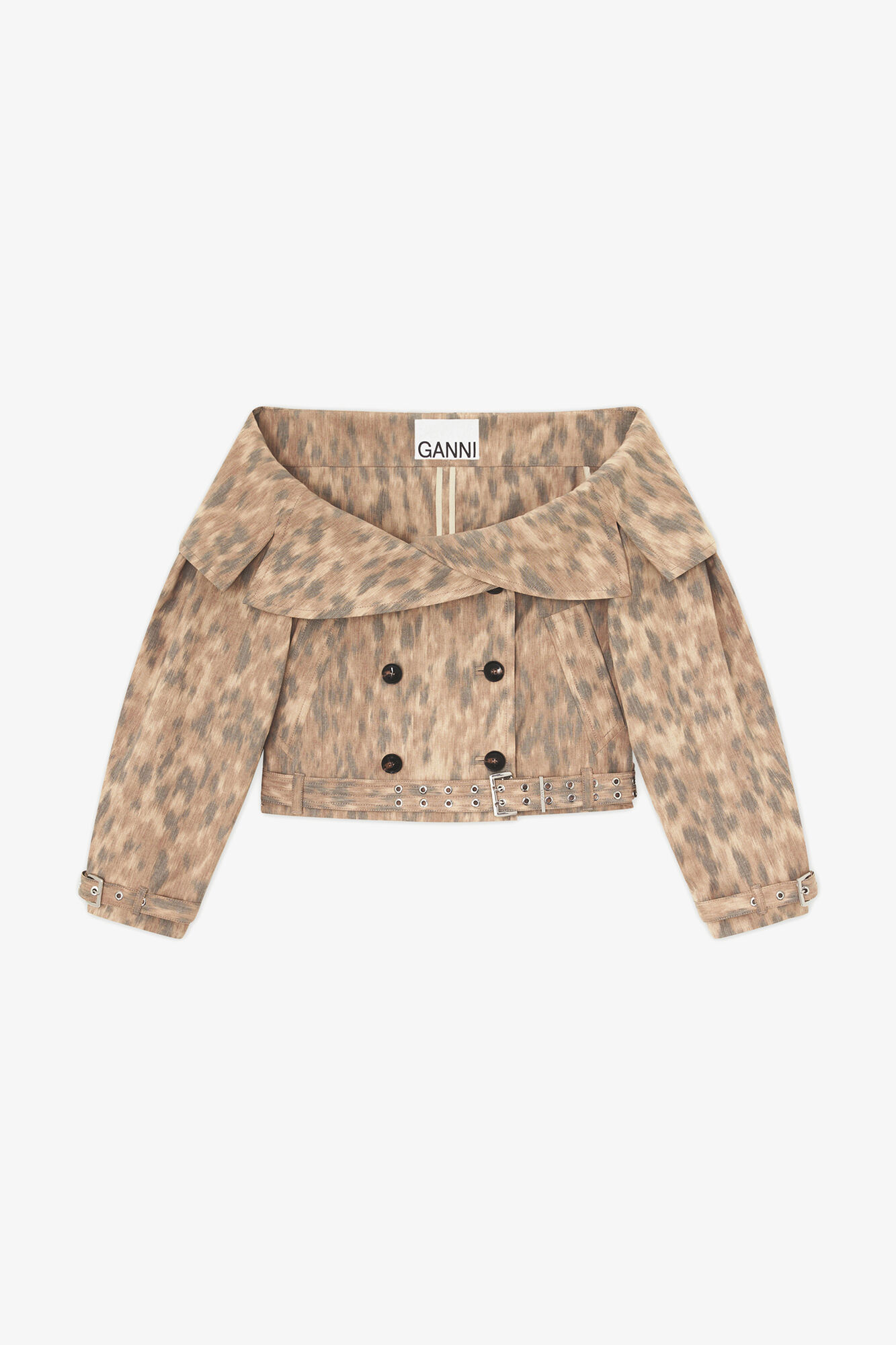 Jakke i printet bomuld, Organic Cotton, in colour Burro - 1 - GANNI