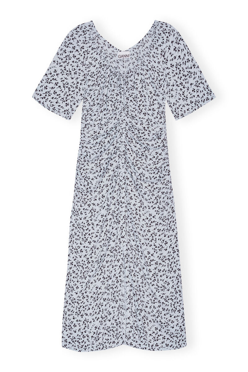 Printed Crepe U-neck Midi Dress, in colour Heather - 1 - GANNI