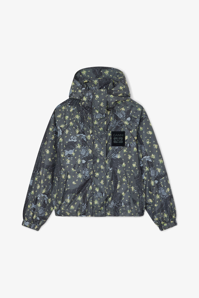 Flyweight Jacket in Printed Nylon, Black Sand