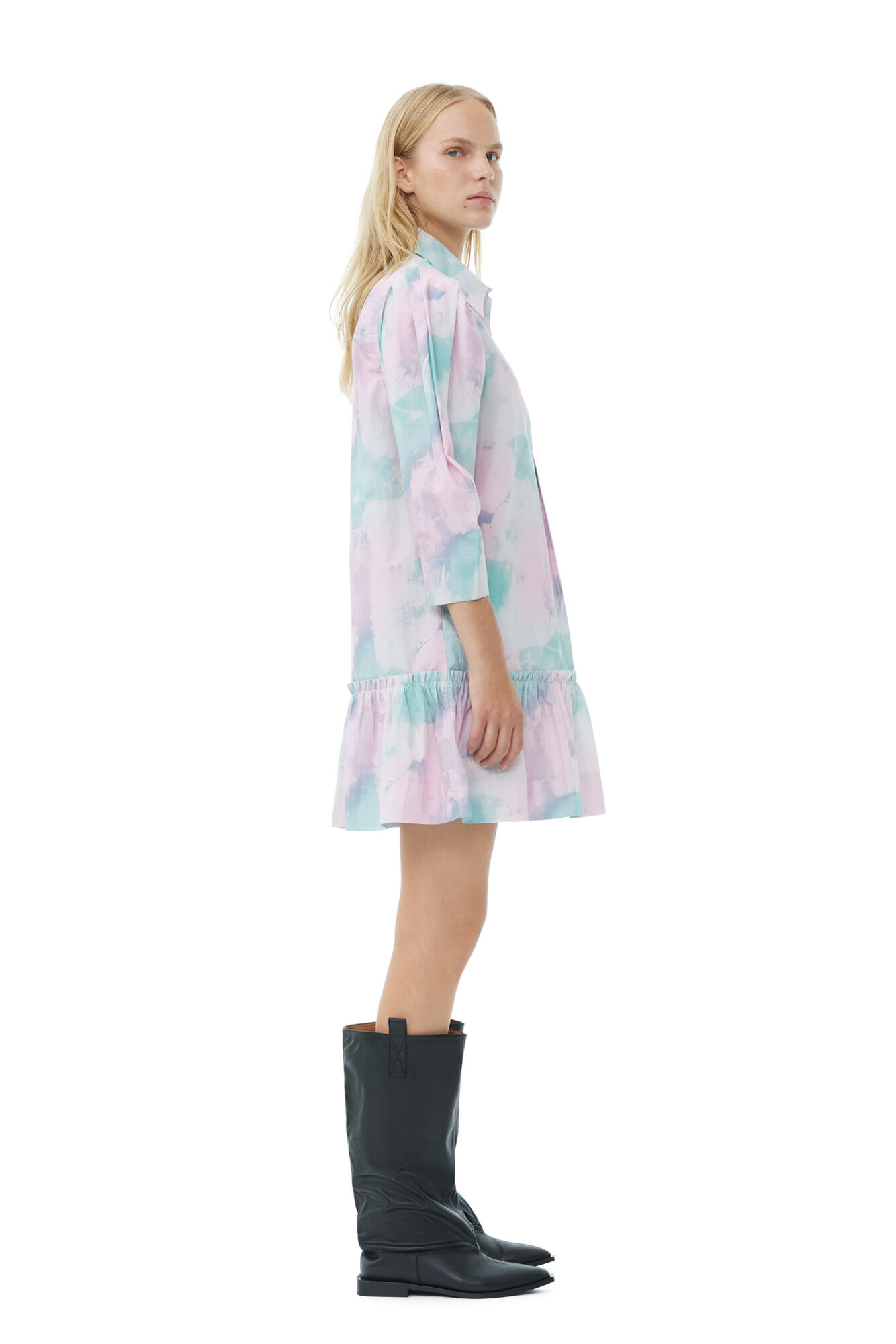 Lilac Printed Cotton Mini Shirt Dress, Cotton, in colour Lilac Sachet - 3 - GANNI