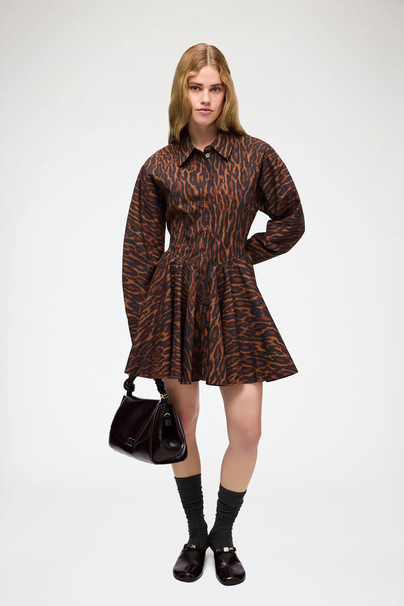 Dress in Gradient Red Leopard, Organic Cotton, in colour Rawhide - 1 - GANNI