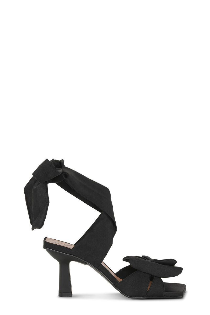 Soft Bow sandal med hög klack, Recycled Polyester, in colour Black - 1 - GANNI