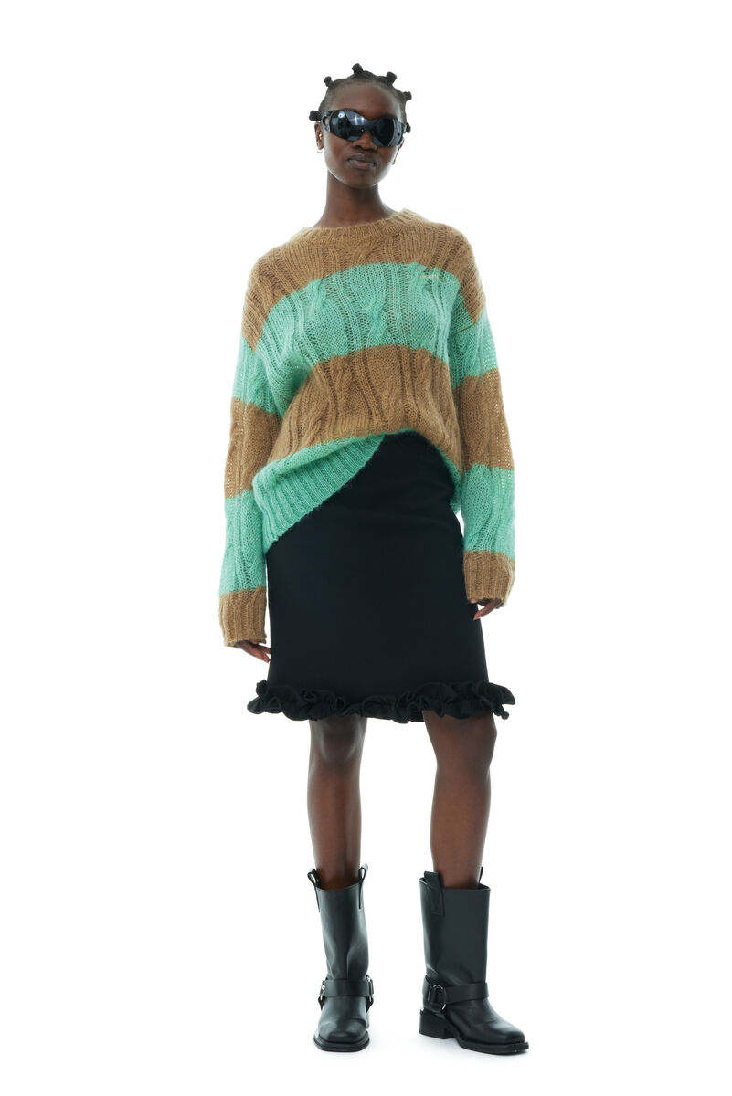 Striped Mohair Cable O-neck Pullover, Merino Wool, in colour Tiger's Eye - 2 - GANNI