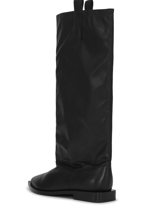Black Western Loose Flat Tubular-boots, Polyurethane, in colour Black - 3 - GANNI