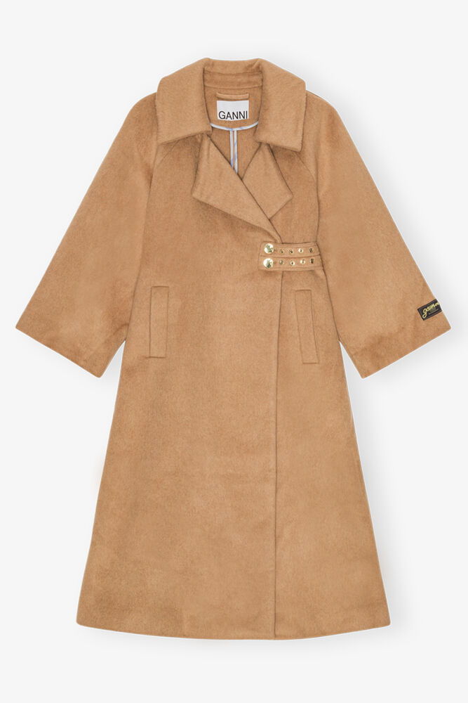 Camel Wool-Blend Coat, Latte