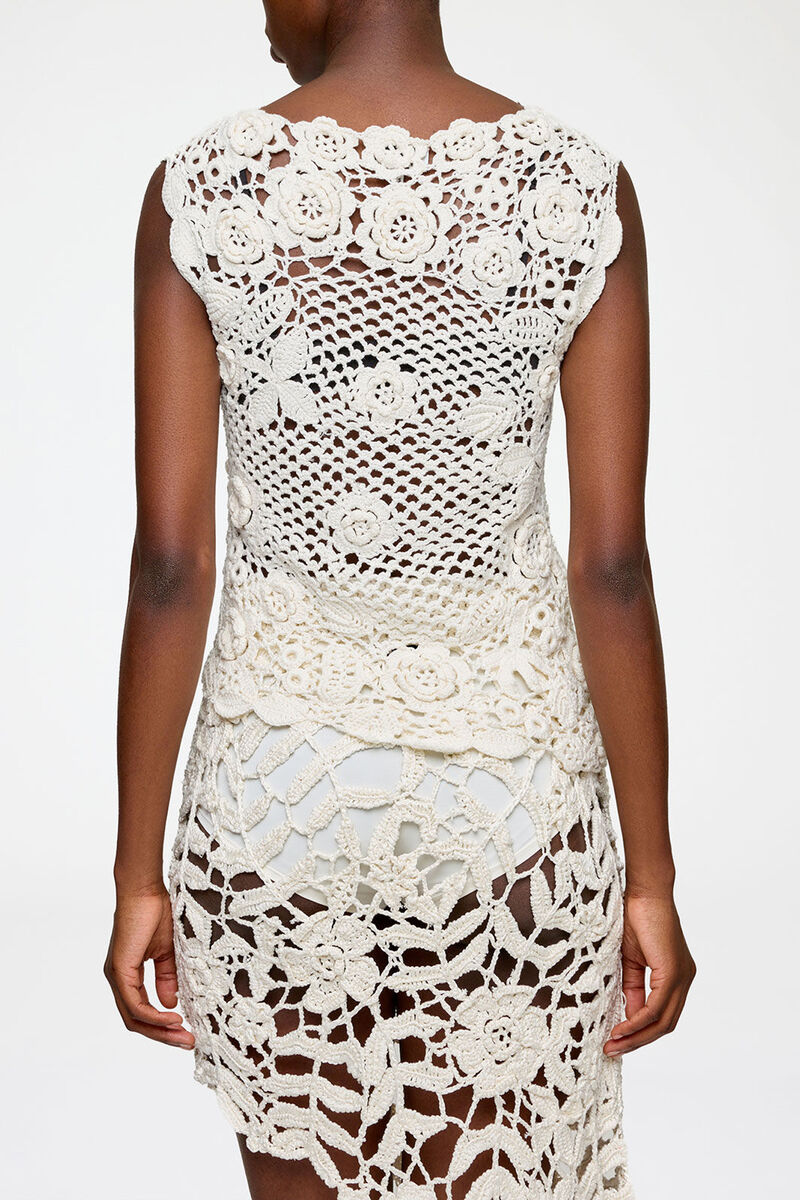 Knit Top in Cotton Crochet, Organic Cotton, in colour Egret - 3 - GANNI