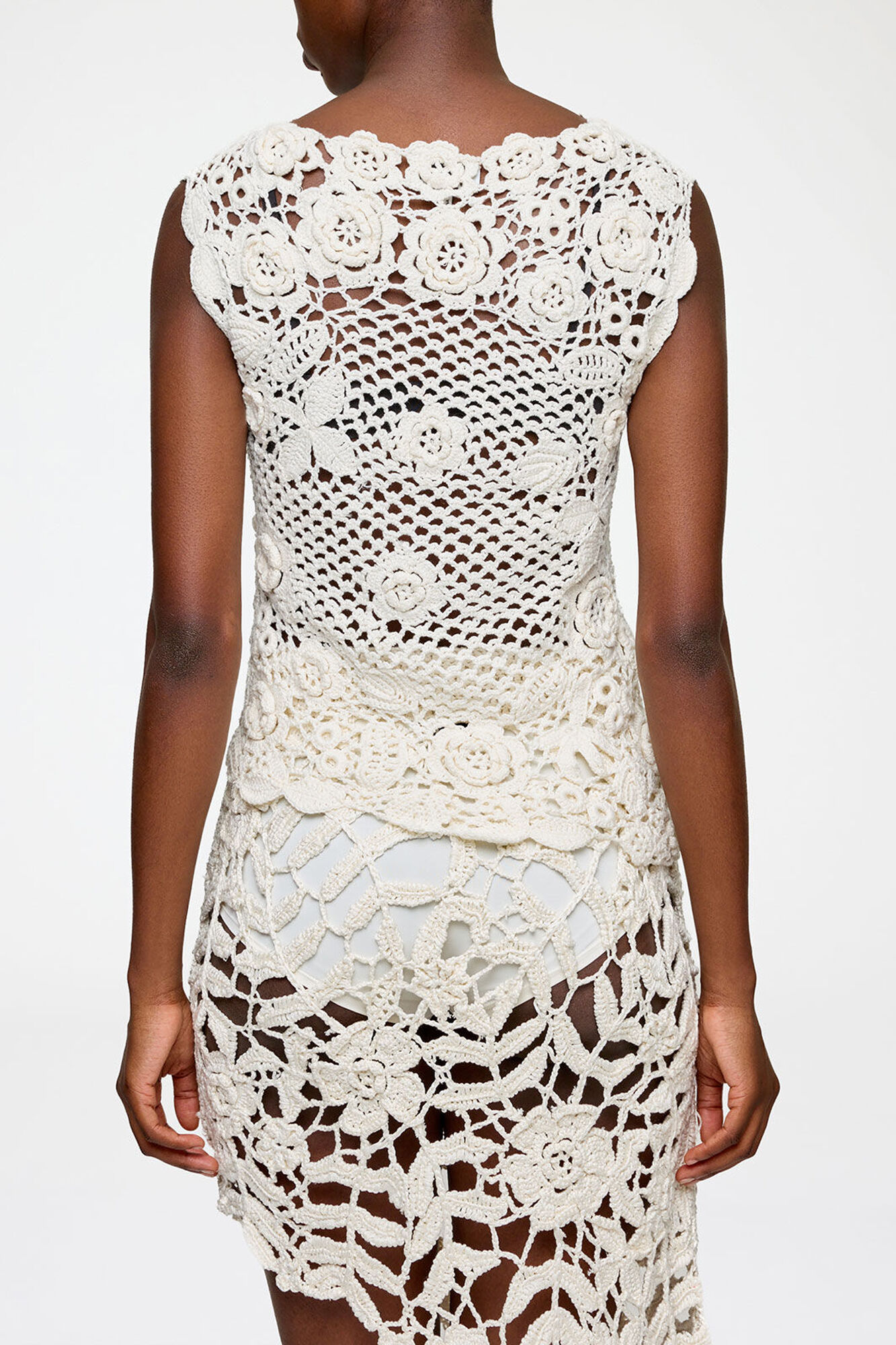 Knit Top in Cotton Crochet, Organic Cotton, in colour Egret - 3 - GANNI