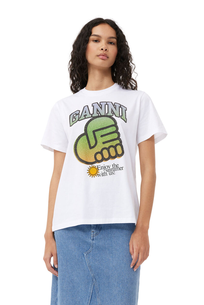 GANNI X ESTER MANAS Relaxed Jersey T-shirt, Cotton, in colour Bright White - 4 - GANNI