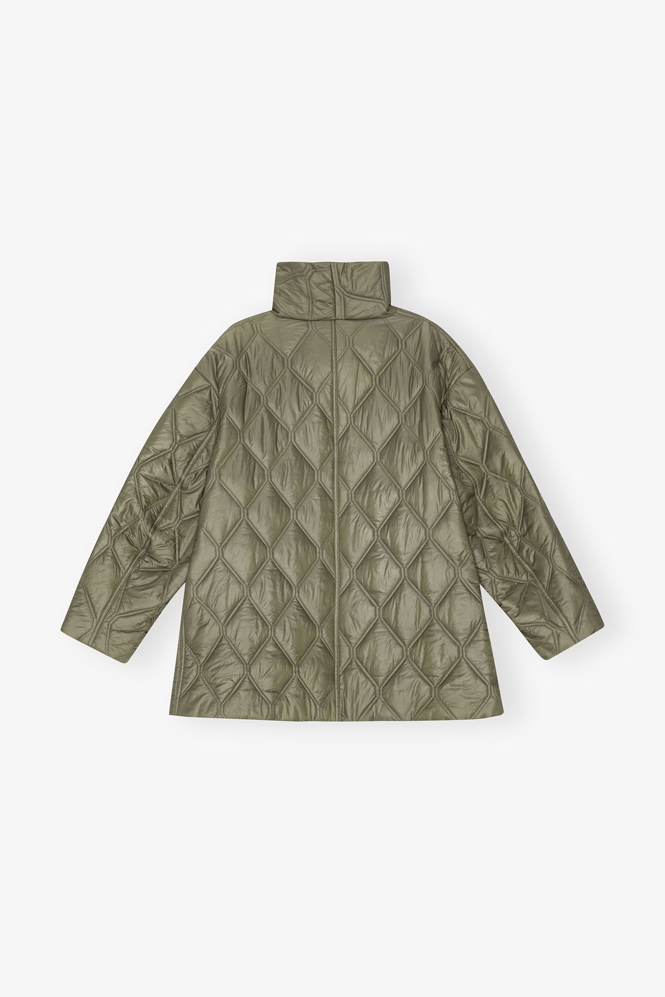 Brown Shiny Quilt Jacket, Recycled Polyamide, in colour Fallen Rock - 4 - GANNI