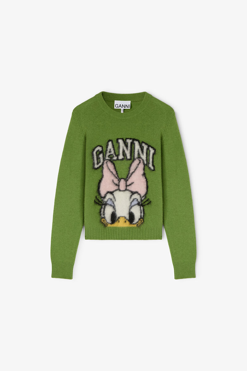 デイジーダック グリーン ブラッシュドウール ジャンパー, Recycled Polyester, in colour Minced Herb - 1 - GANNI