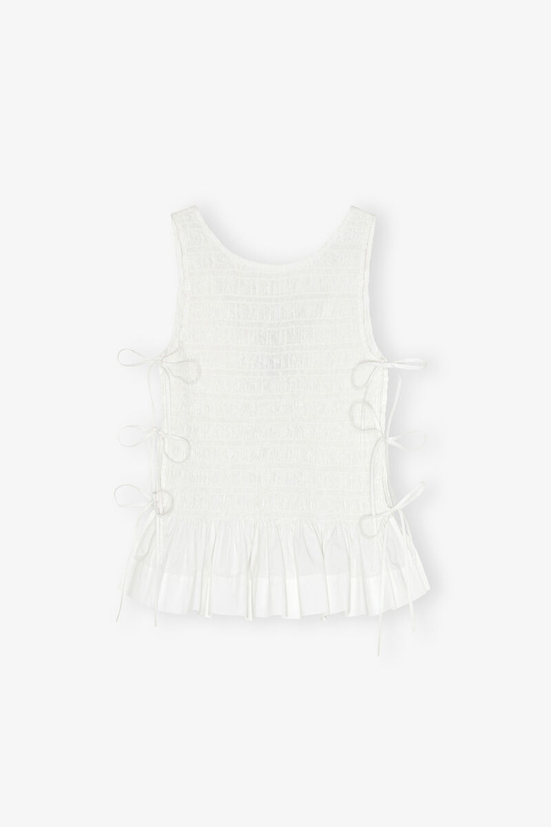Haut &agrave; liens smock&eacute; en coton blanc, Organic Cotton, in colour Bright White - 1 - GANNI