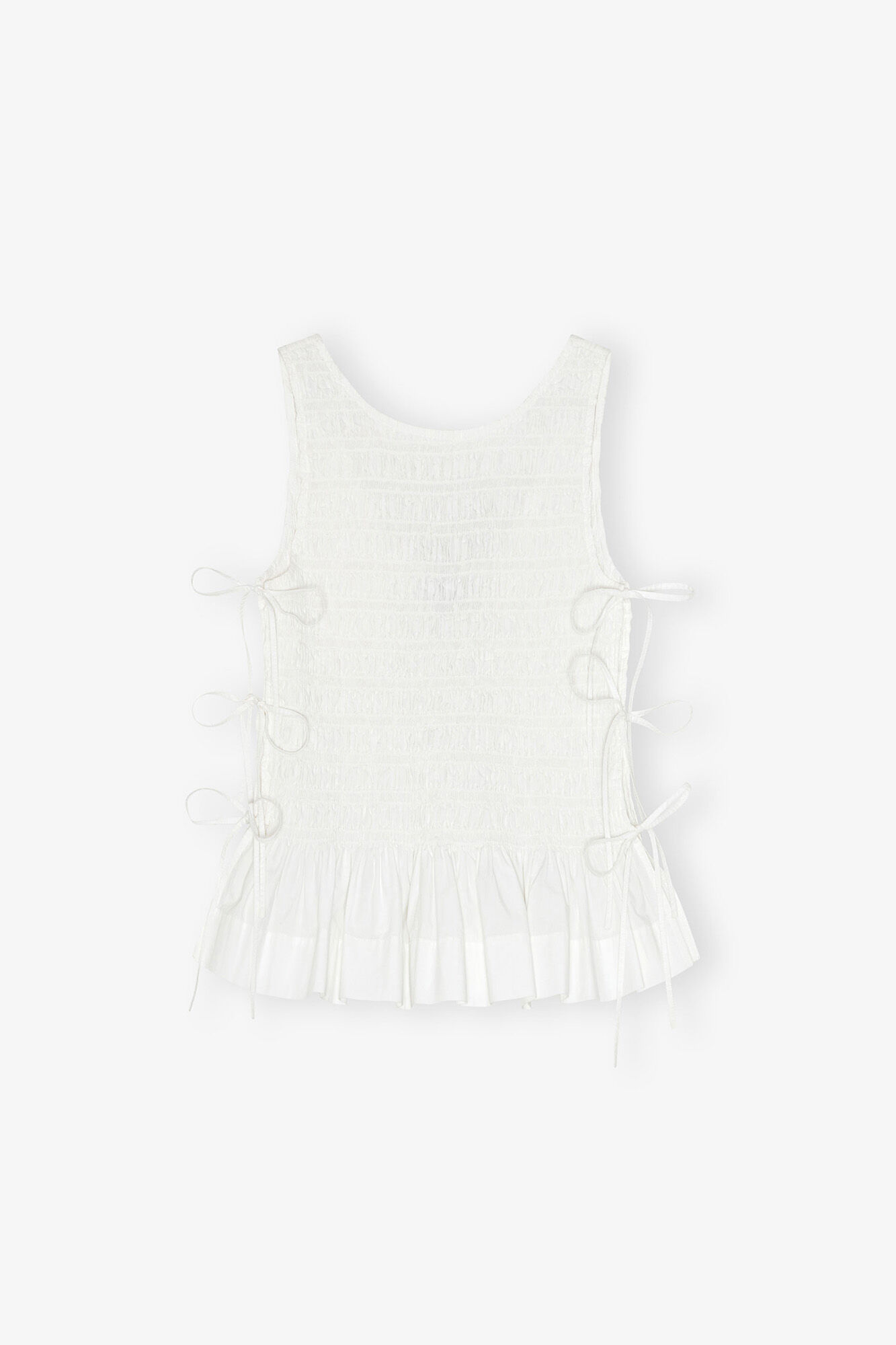 Haut &agrave; liens smock&eacute; en coton blanc, Organic Cotton, in colour Bright White - 1 - GANNI