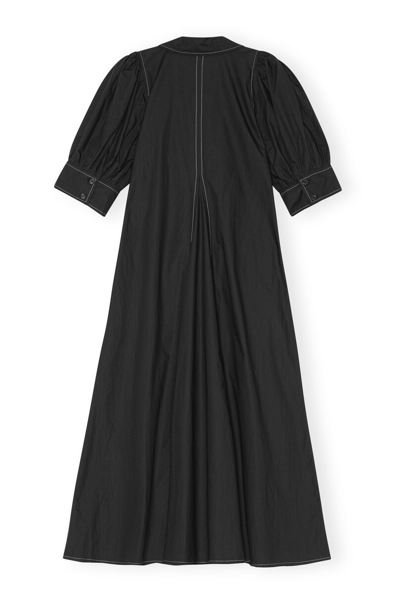 Cotton Poplin V-Neck Midi Dress, Cotton, in colour Black - 2 - GANNI