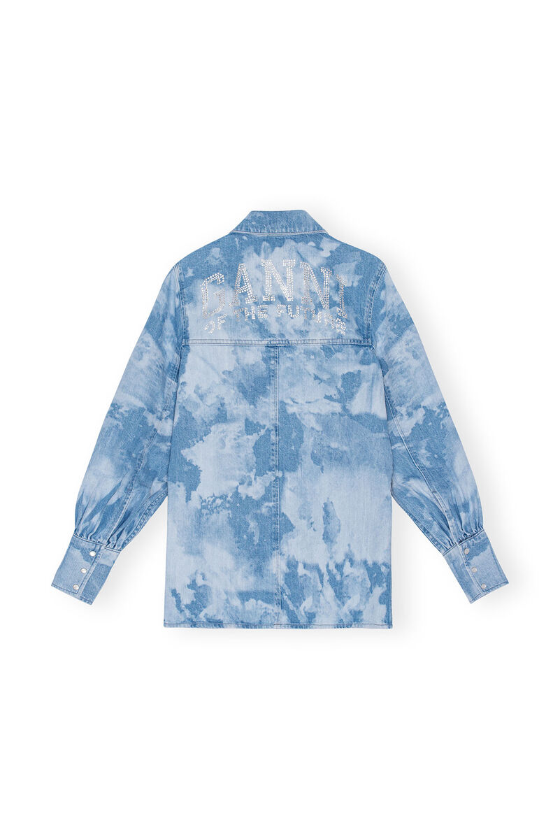 Blue Bleach Denim Shirt, Organic Cotton, in colour Light Blue Stone - 2 - GANNI