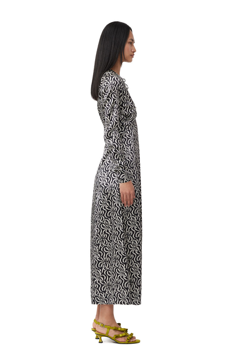 Silk Stretch Satin Long Dress, Elastane, in colour Black - 3 - GANNI