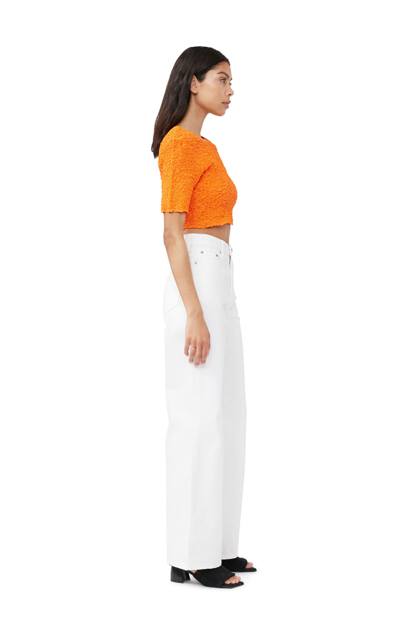 Orange Cotton Poplin Cropped Smock Top, Cotton, in colour Vibrant Orange - 5 - GANNI