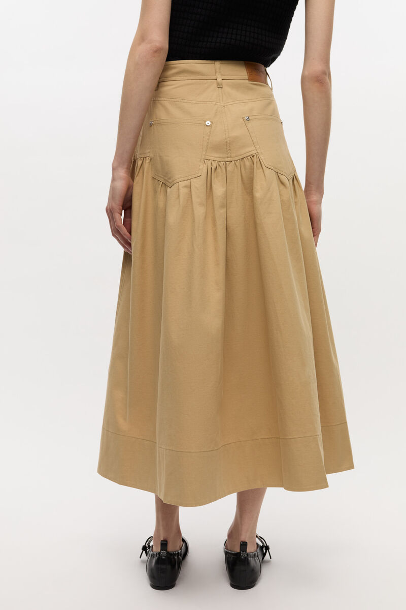 Suiting Long Skirt, Linen, in colour Pale Khaki - 3 - GANNI
