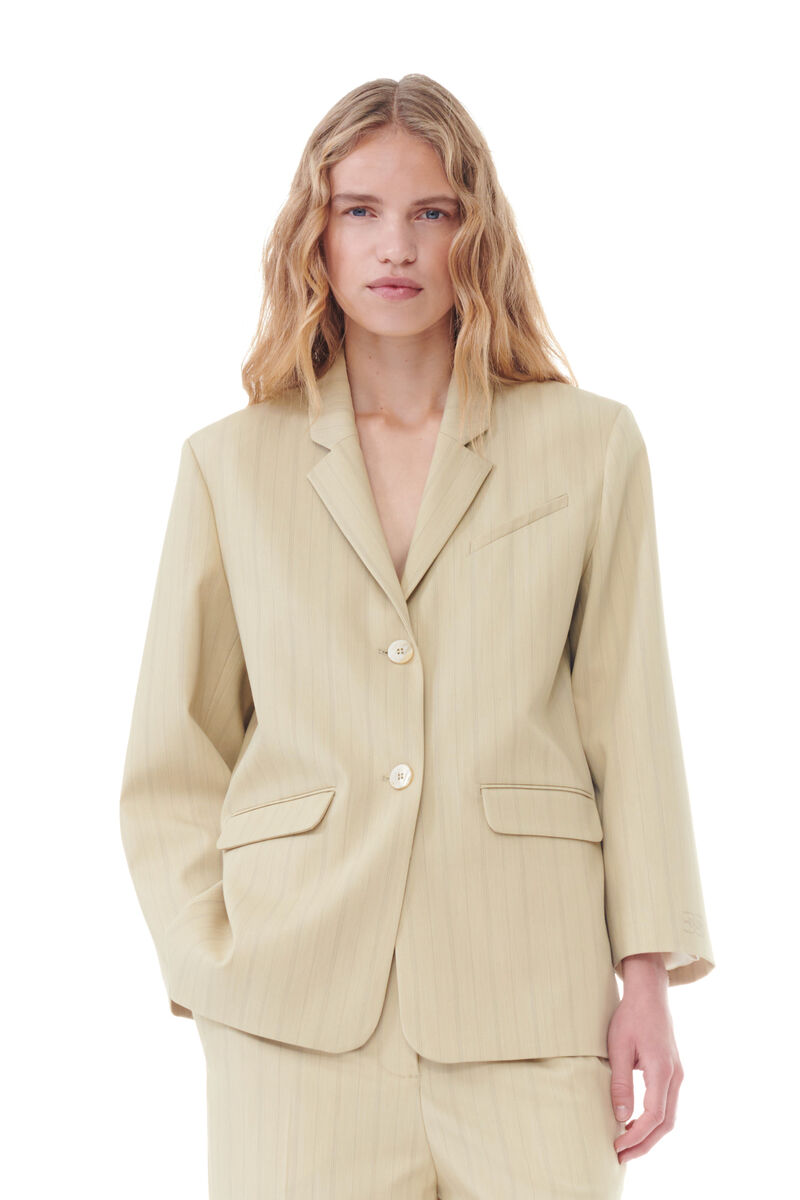 Stripe Suiting Boxy-blazer, Elastane, in colour Sahara Sun - 1 - GANNI