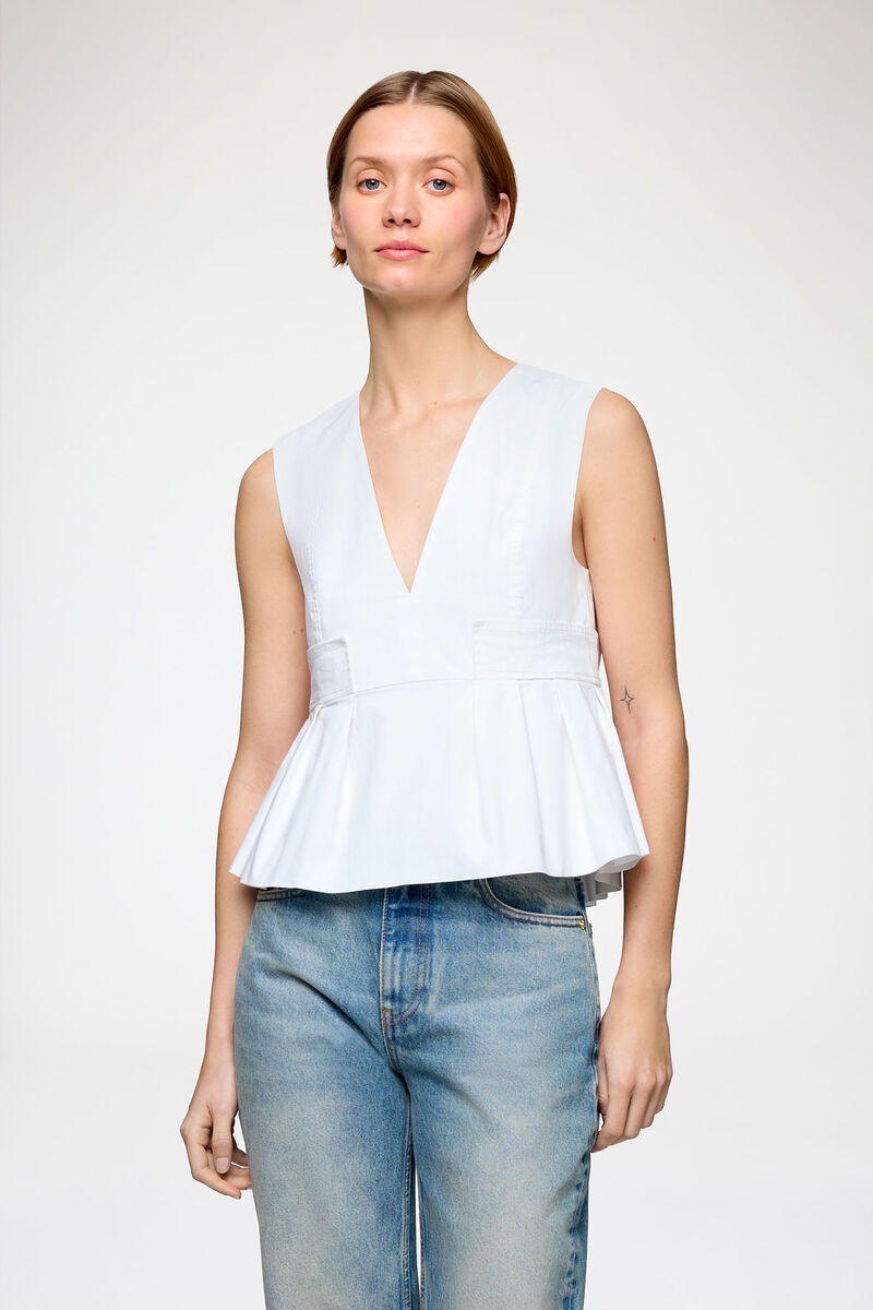 Top in Stretch Cotton, Organic Cotton, in colour Bright White - 2 - GANNI