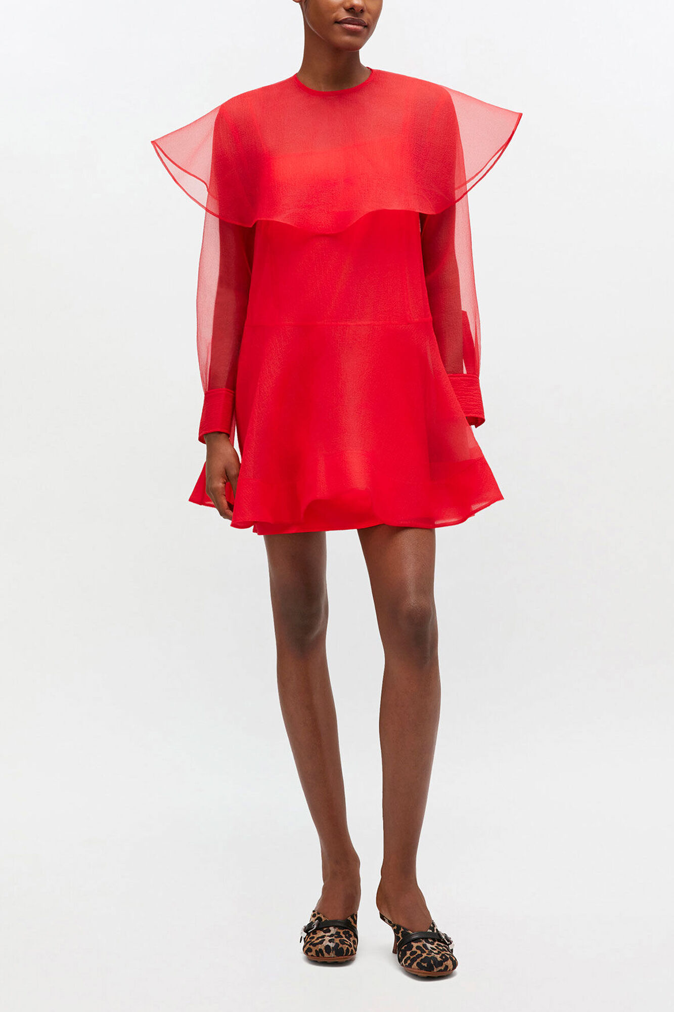 Red Organza Circle Collar Dress, Recycled Polyester, in colour Mars Red - 1 - GANNI