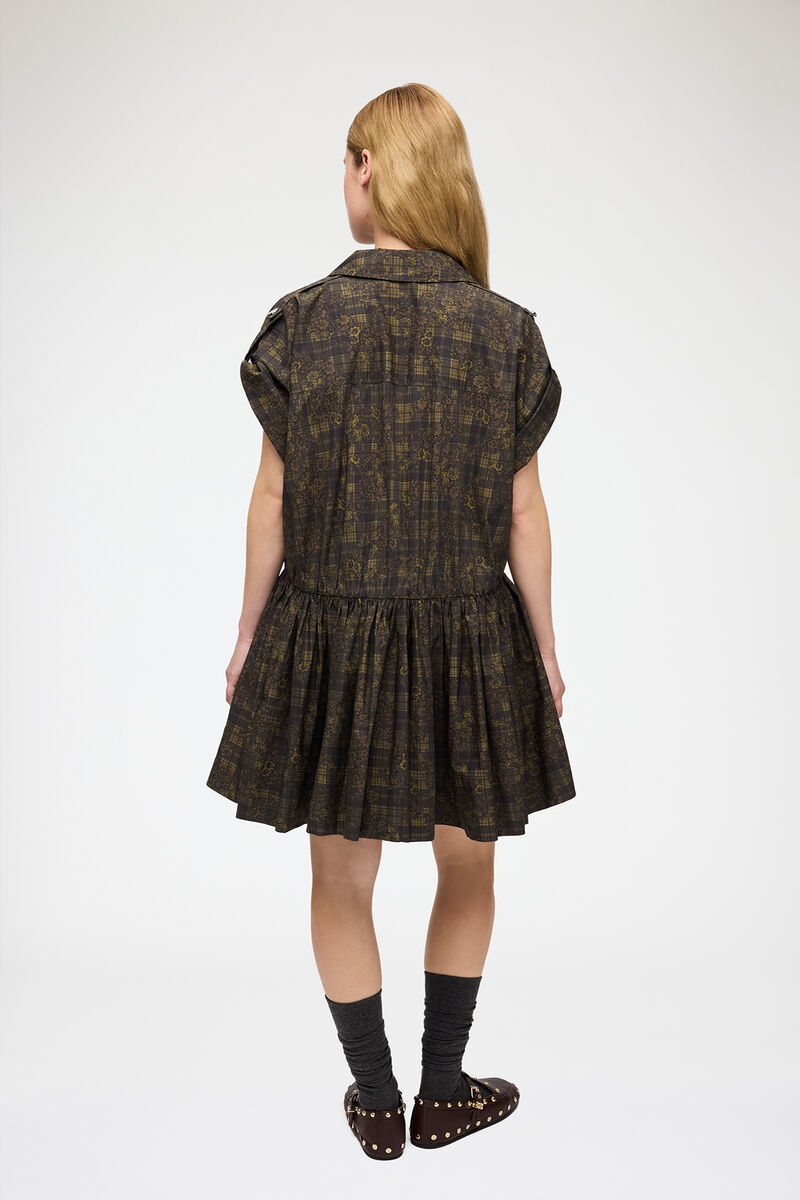 Dress in Printed Cotton, Organic Cotton, in colour Gothic Olive - 2 - GANNI