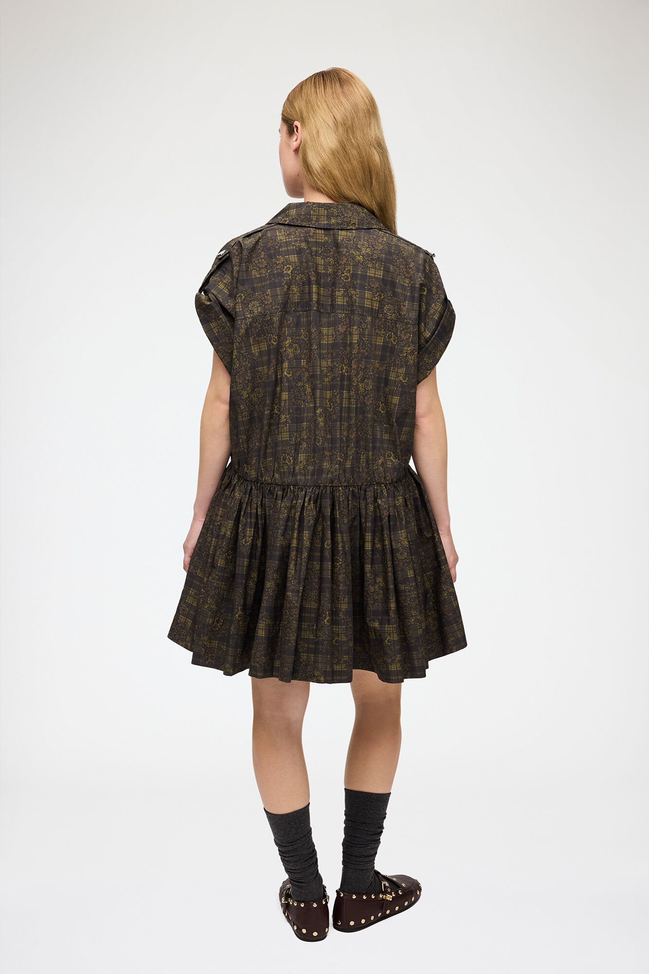 Dress in Printed Cotton, Organic Cotton, in colour Gothic Olive - 2 - GANNI