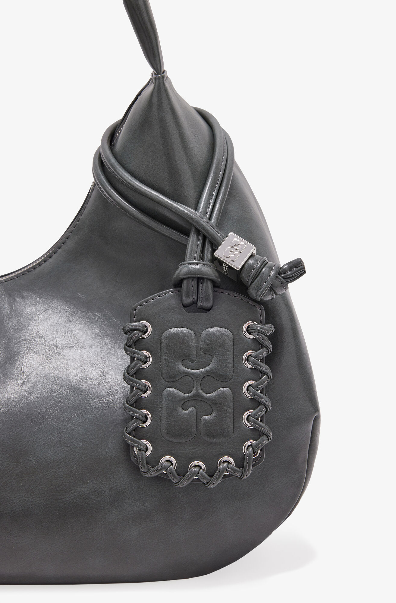 Steal Grey Medium Hobo Bag, Lyocell, in colour Steal Grey - 3 - GANNI