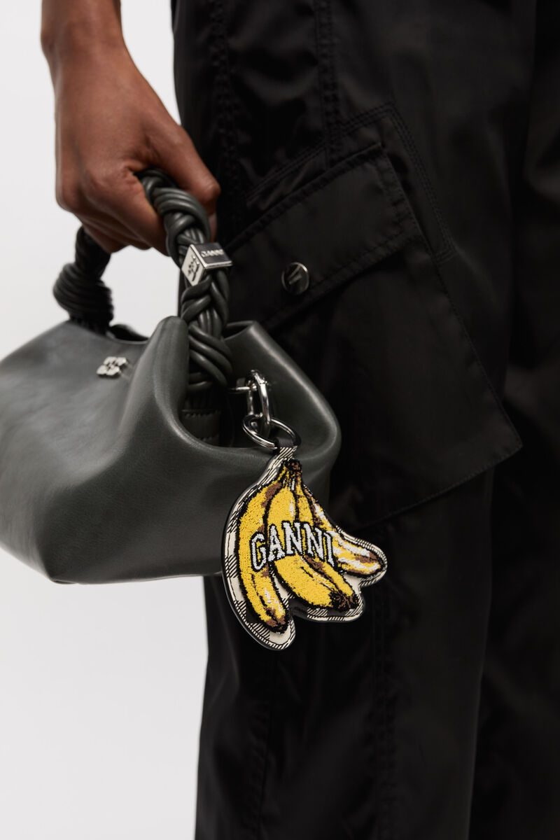 Banana Keyring, Recycled Leather, in colour Black - 1 - GANNI