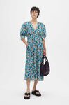 V-Neck Midi Dress, Polyester, in colour Floral Azure Blue - 1 - GANNI