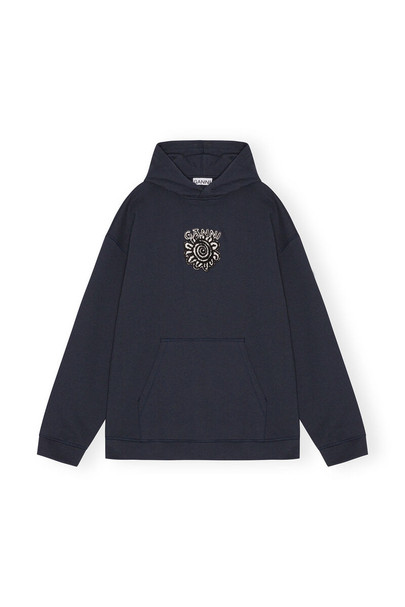 Blue Oversized Isoli Flower Hoodie, Cotton, in colour Sky Captain - 1 - GANNI