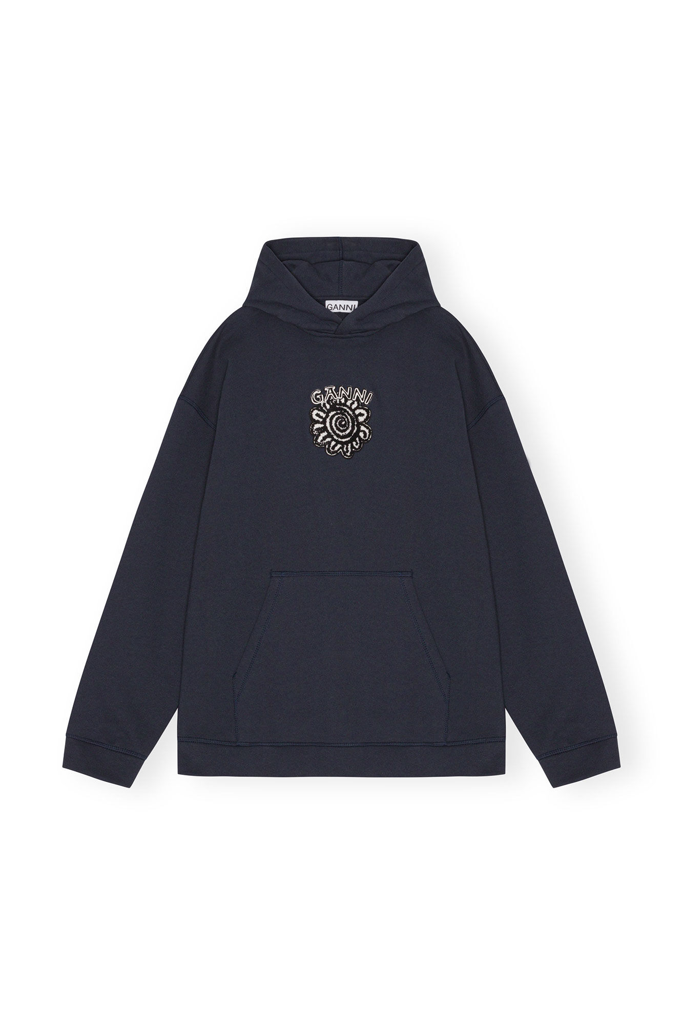 Blue Oversized Isoli Flower Hoodie, Cotton, in colour Sky Captain - 1 - GANNI