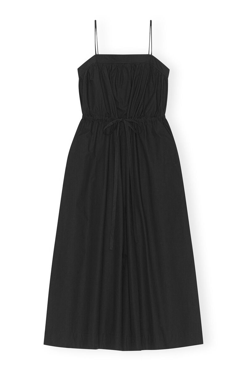 Cotton Poplin Maxi Strap Dress, Cotton, in colour Black - 1 - GANNI