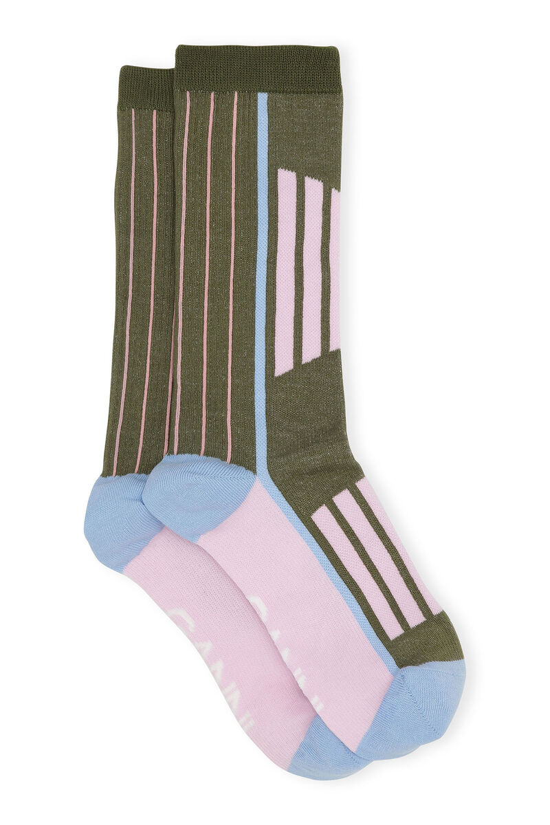 Sporty Socks, Cotton, in colour Kalamata - 1 - GANNI