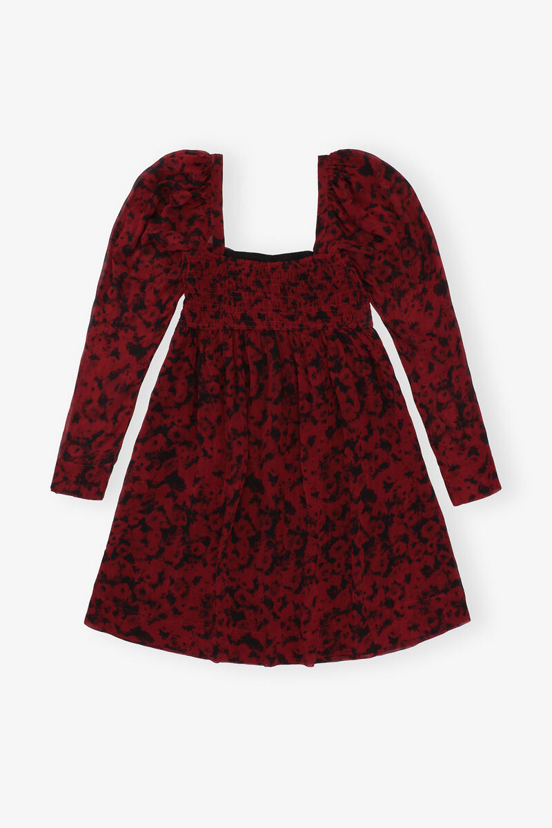 Red Printed Georgette Mini Dress, Viscose, in colour Syrah - 4 - GANNI