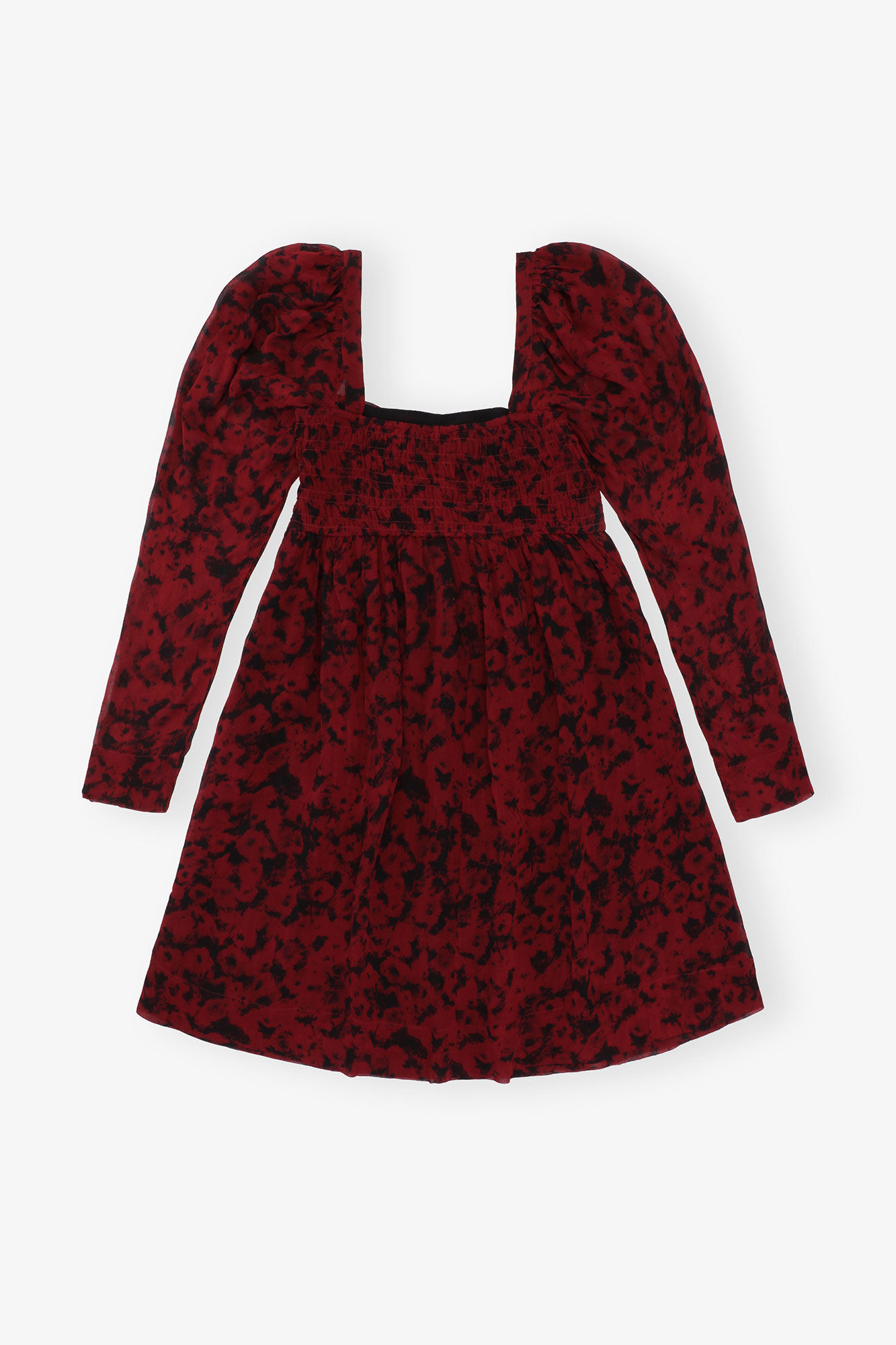 Red Printed Georgette Mini Dress, Viscose, in colour Syrah - 4 - GANNI
