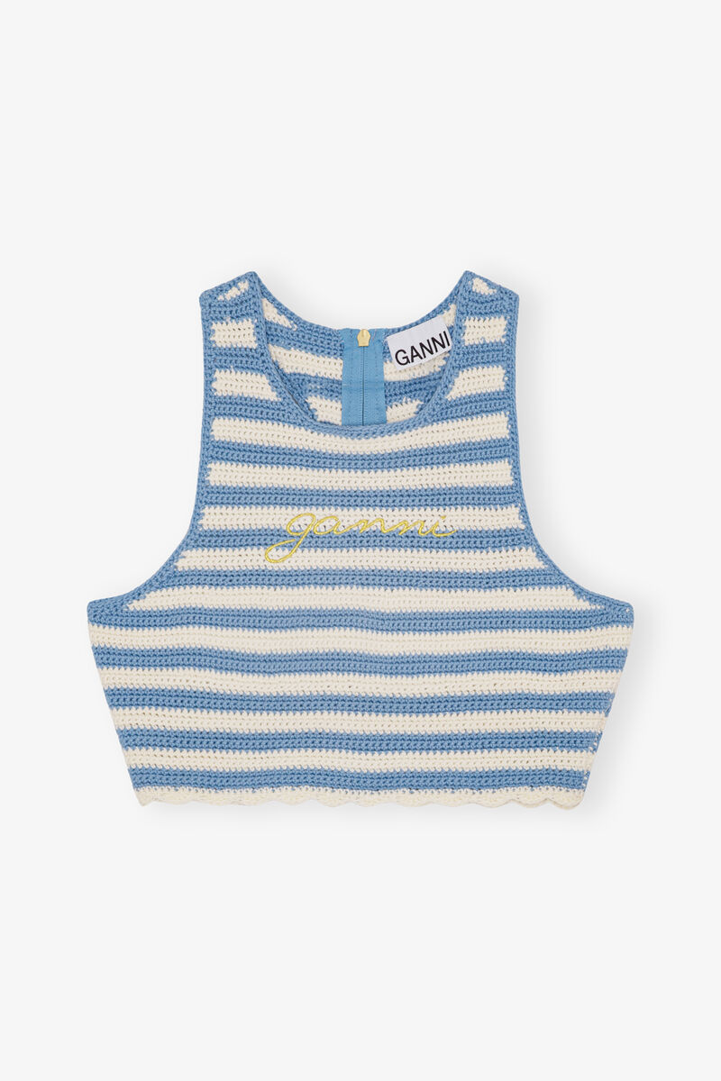 Crochet Racerback Top, Cotton, in colour Glacier Lake - 1 - GANNI