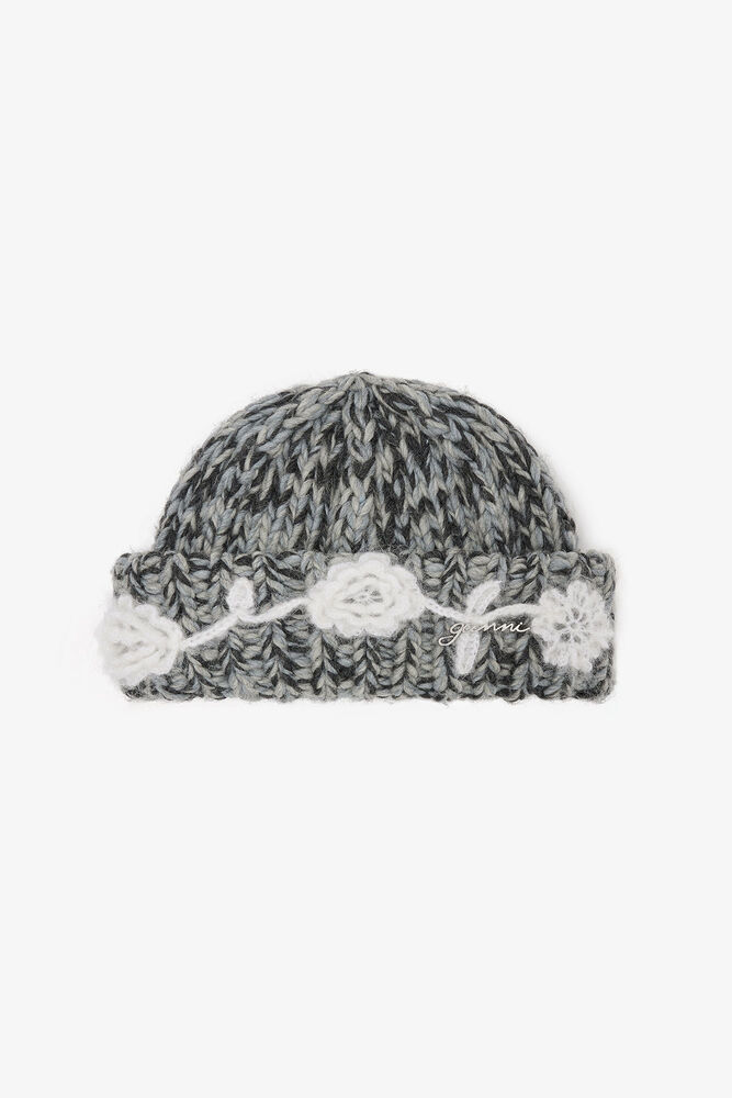 Grey Wool Handknit Beanie, Phantom