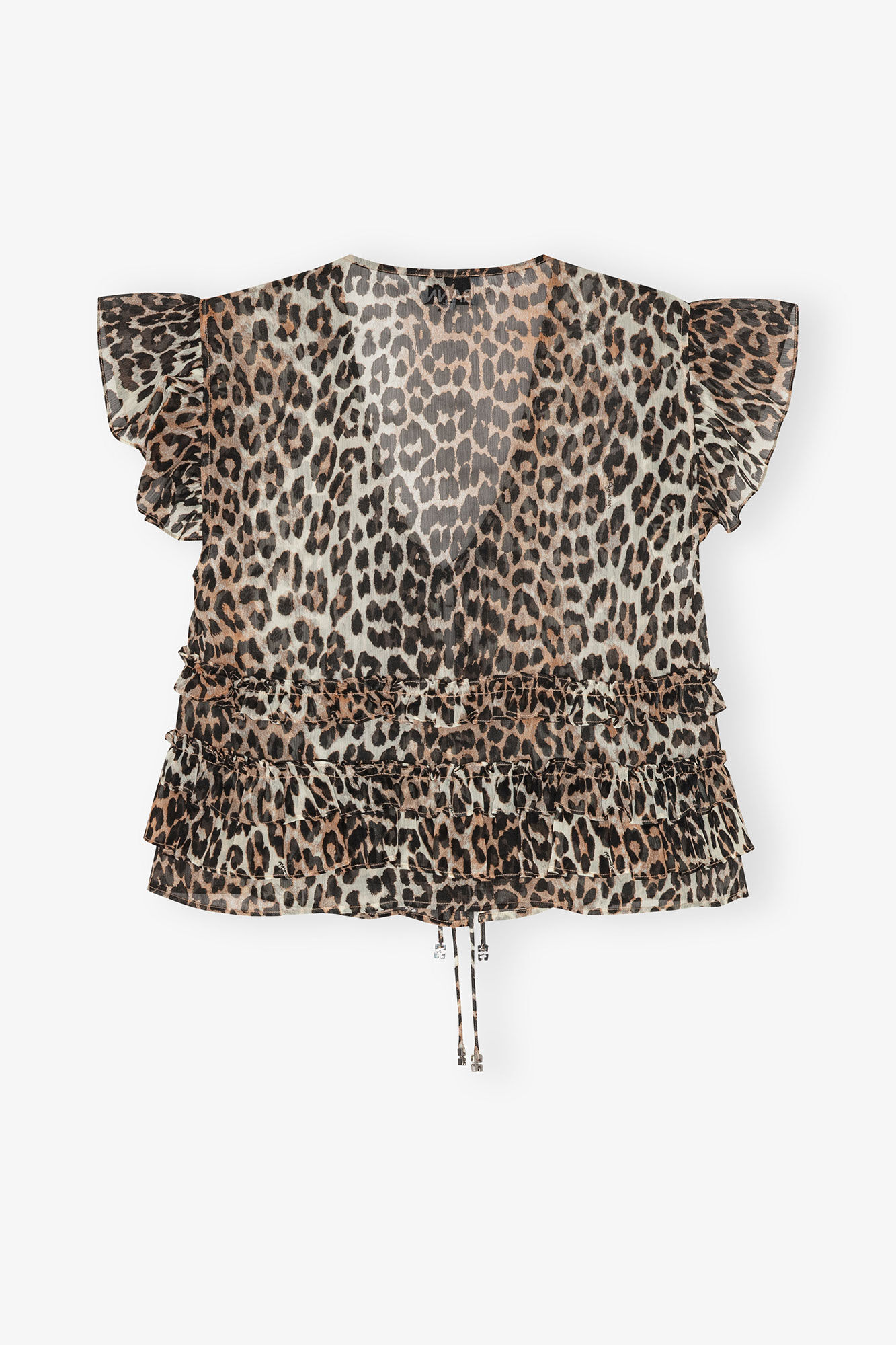 Leopard Chiffon Ruffle Blouse, Recycled Polyester, in colour Leopard - 2 - GANNI