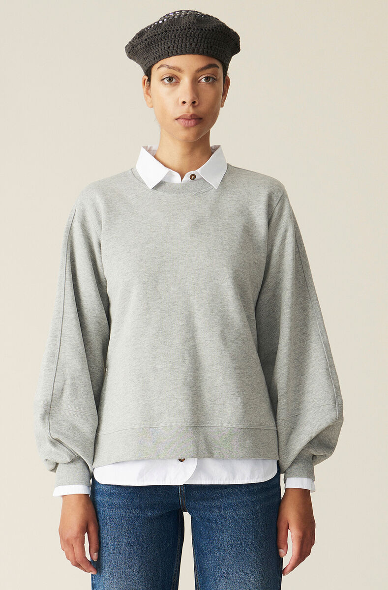 Software Isoli Puff Sleeve Sweatshirt, Cotton, in colour Paloma Melange - 2 - GANNI
