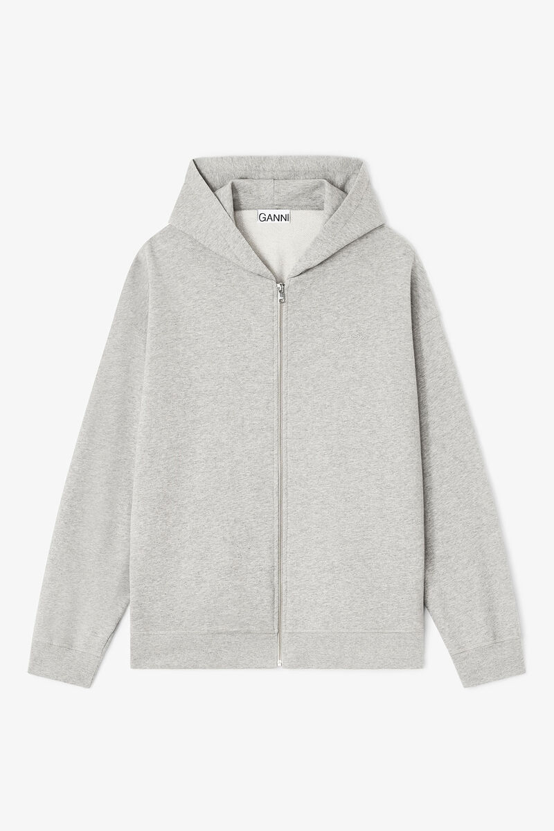 Grey Teddy Zip Hoodie, Cotton, in colour Paloma Melange - 1 - GANNI