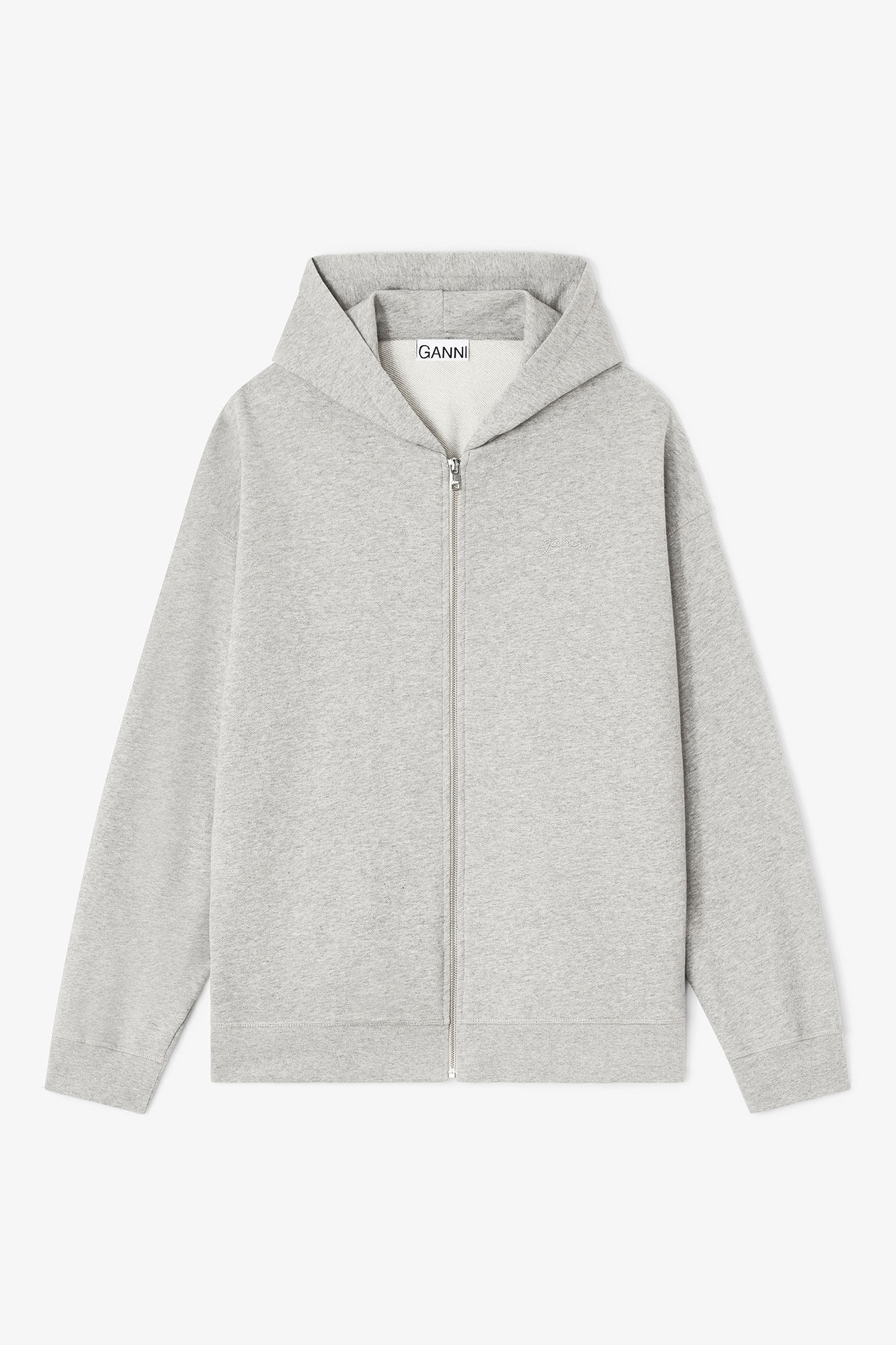 Grey Teddy Zip Hoodie, Cotton, in colour Paloma Melange - 1 - GANNI